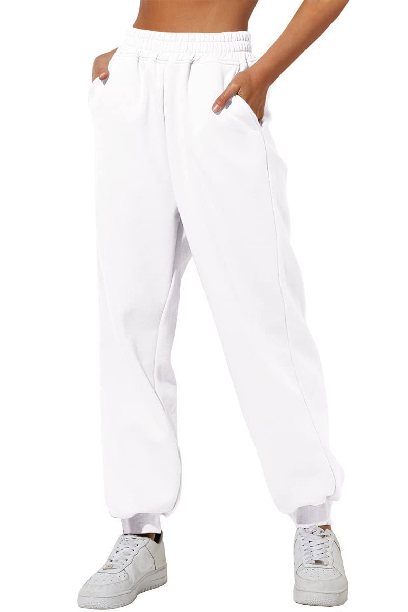 Damen nan lockere High‑Waist Jogginghose mit doppellagigem Komfortbund, seitlichen Eingrifftaschen und gerafften Knöchelbündchen EB