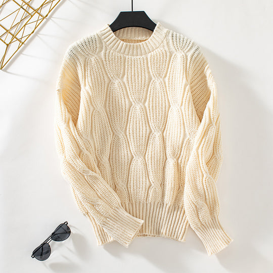 Damen Strickpullover mit dekorativem Zopfdesign und komfortabler Passform EB
