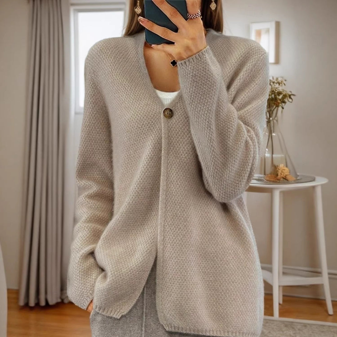 Damen nan strukturierter Strickcardigan mit V-Ausschnitt und verdeckter Knopfleiste EB