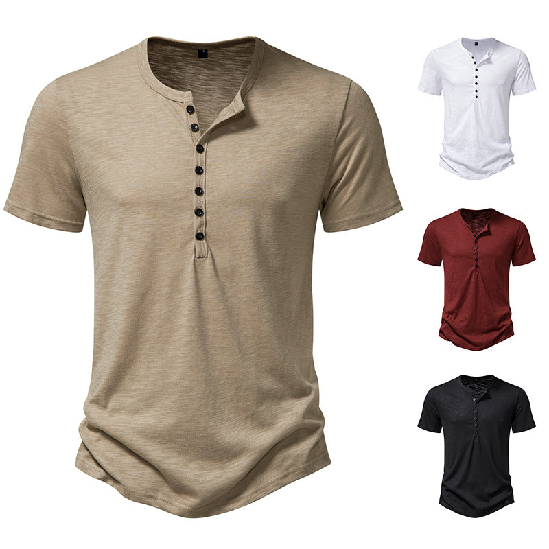 Herren Kurzarm Henley-Shirt mit dekorativer Knopfleiste EB