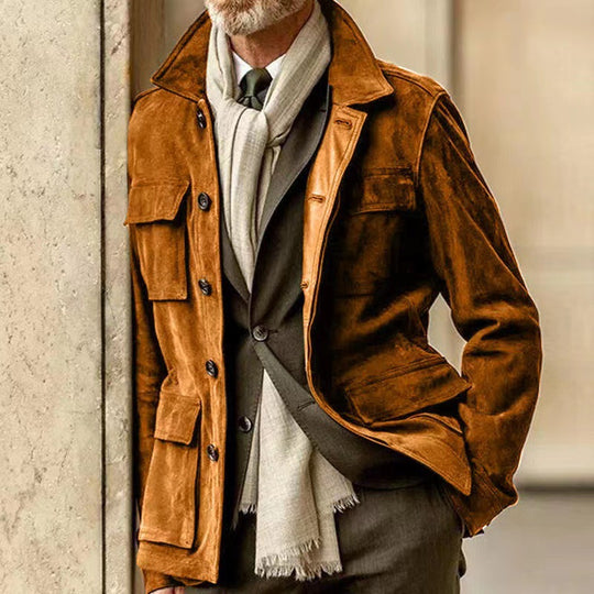 Herren Suede Utility Jacke mit praktischen Taschen und modernem Schnitt EB
