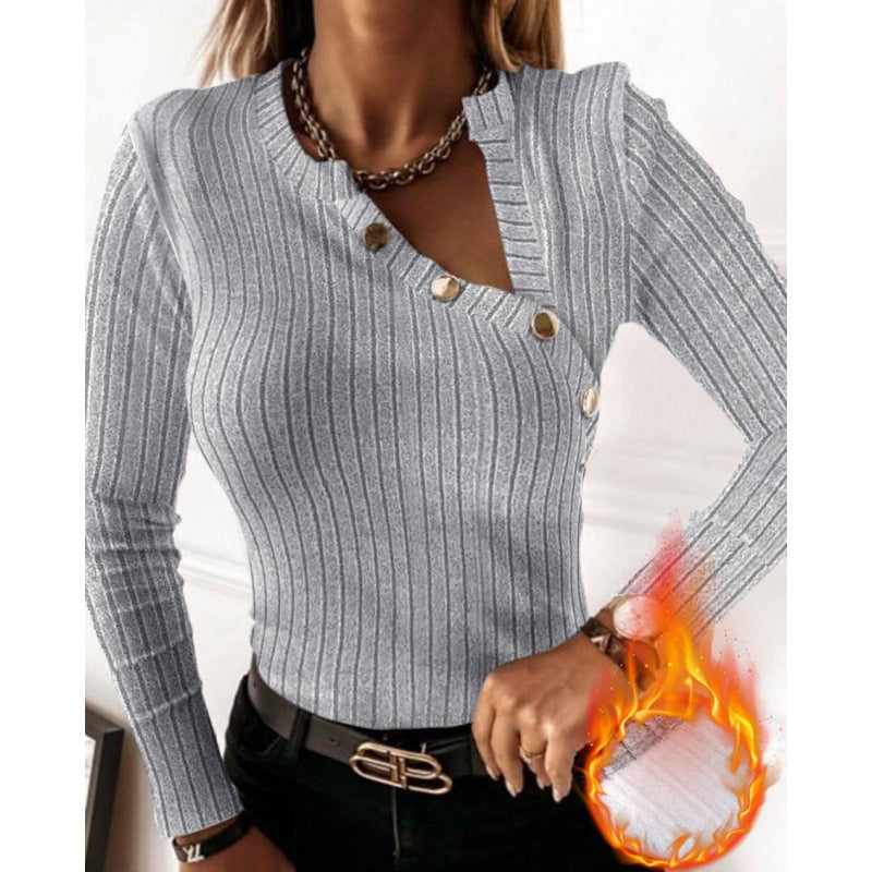 Damen Langarmshirt mit modischem Knopfdetail und Rippstruktur EB