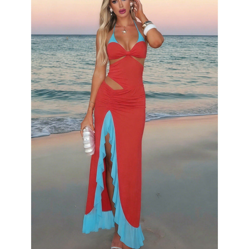 Damen Maxi-Kleid mit raffiniertem Drapierungsdesign und seitlichem Schlitz EB