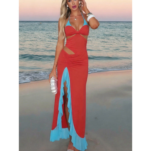 Damen Maxi-Kleid mit raffiniertem Drapierungsdesign und seitlichem Schlitz EB