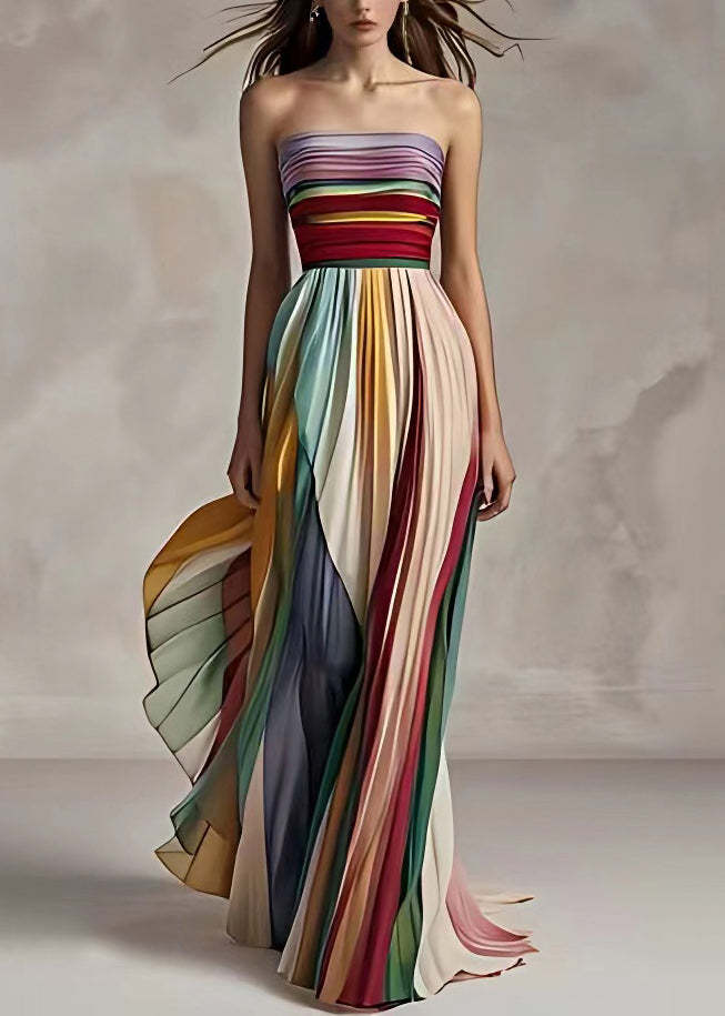Damen Maxikleid mit Schwingenden Falten und Elegantem Bandeau-Ausschnitt EB