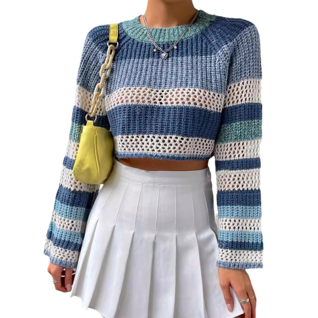 Damen luftiger, gestreifter Strickpullover mit weitem Schnitt EB