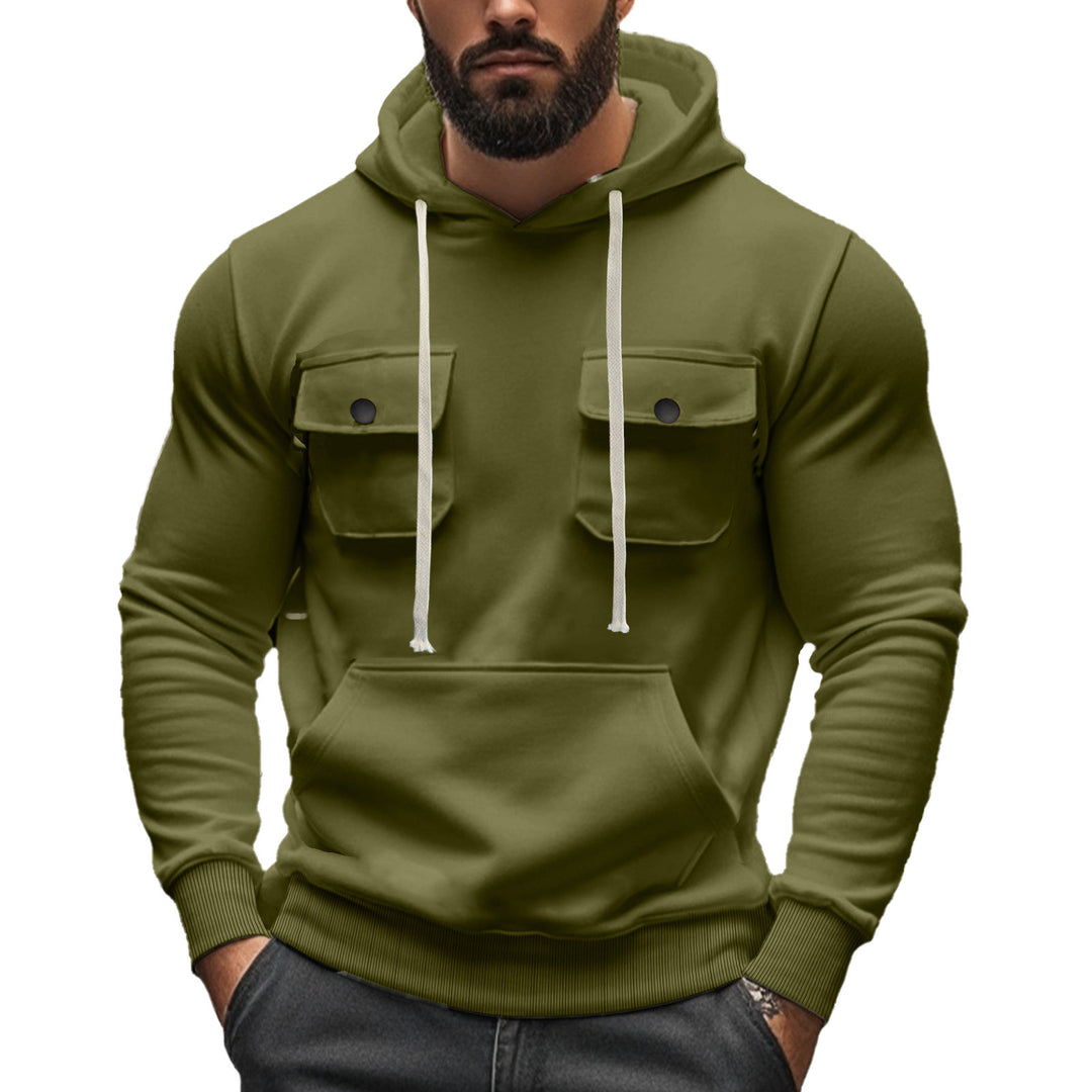 Herren nan sportiver Kapuzenpullover mit aufgesetzten Klappentaschen, Kängurutasche und schmalem Saum EB