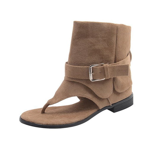 Damen modische Zehentrenner-Stiefeletten mit breitem Riemen und elegantem Schnallenverschluss EB