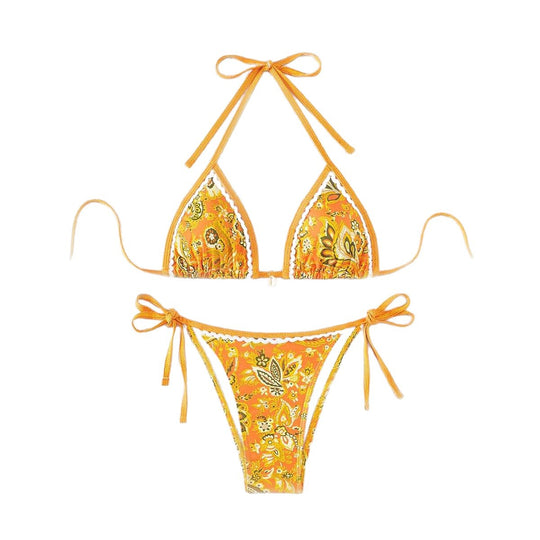 Damen Triangel-Bikini-Set mit verstellbaren Bindebändern und floralem Design EB