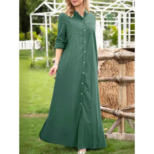 Damen Hemdblusenkleid mit verdecktem Knopfverschluss und seitlichen Taschen EB