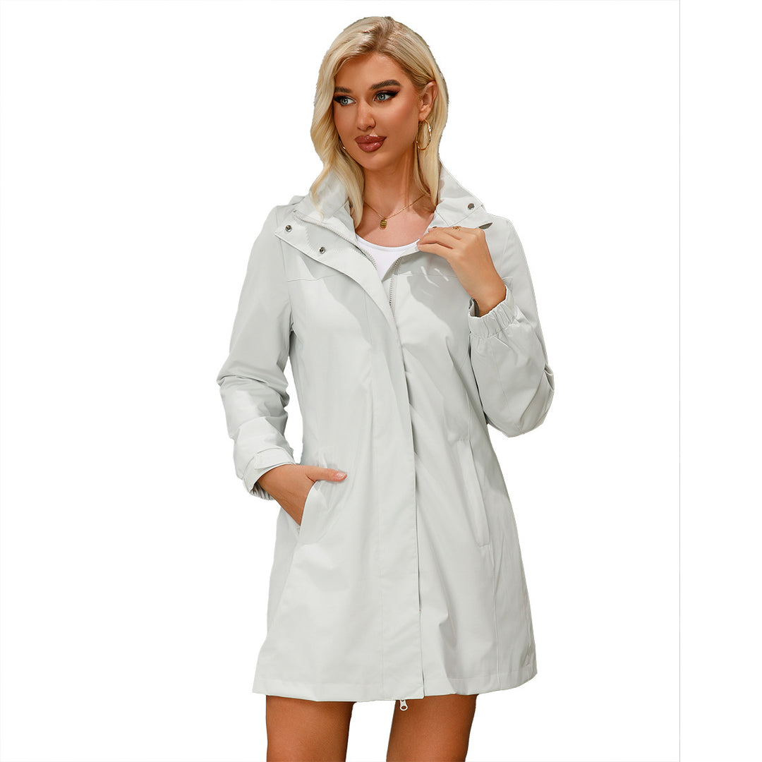 Damen funktionale Übergangsjacke mit verstellbarem Kapuzenkragen und praktischen Taschen EB