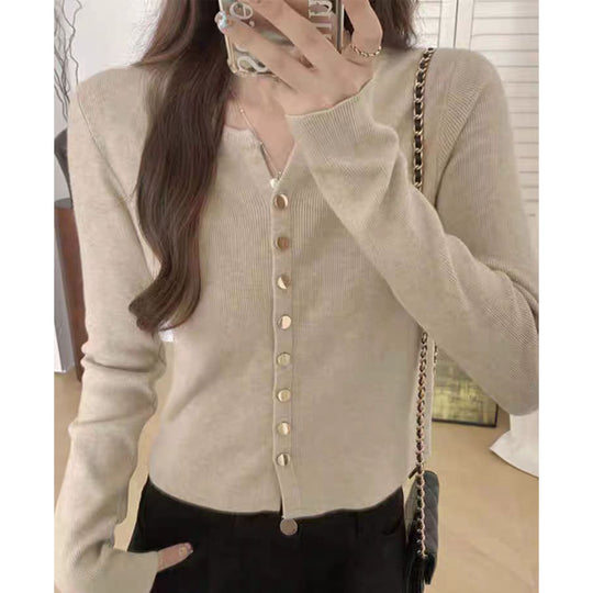Damen Strickjacke mit perlmuttknöpfen EB