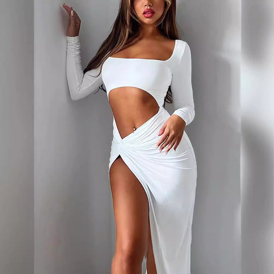 Damen Off-Shoulder Kleid mit Cut-Out und asymmetrischem Saum EB