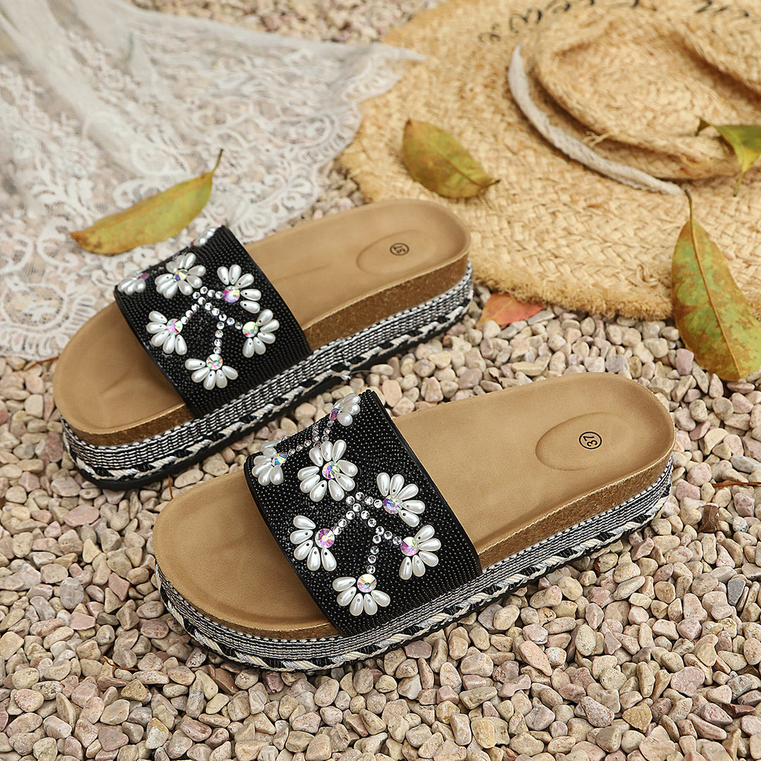 Damen Plattform-Pantoletten mit floralem Design und rutschfester Sohle EB