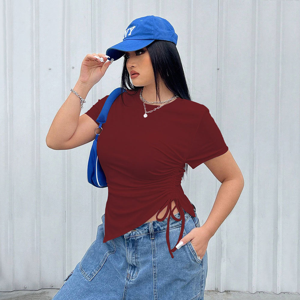 Damen T-Shirt mit seitlichen Riemen und asymmetrischem Schnitt EB