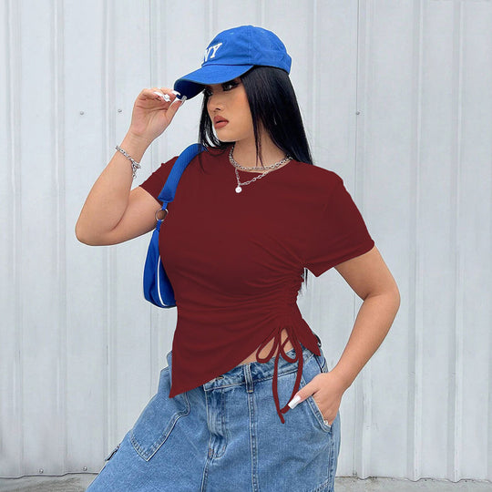 Damen T-Shirt mit seitlichen Riemen und asymmetrischem Schnitt EB