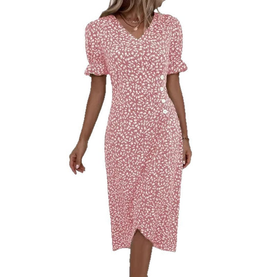 Damen Midikleid mit floralen Mustern und schmeichelndem V-Ausschnitt EB