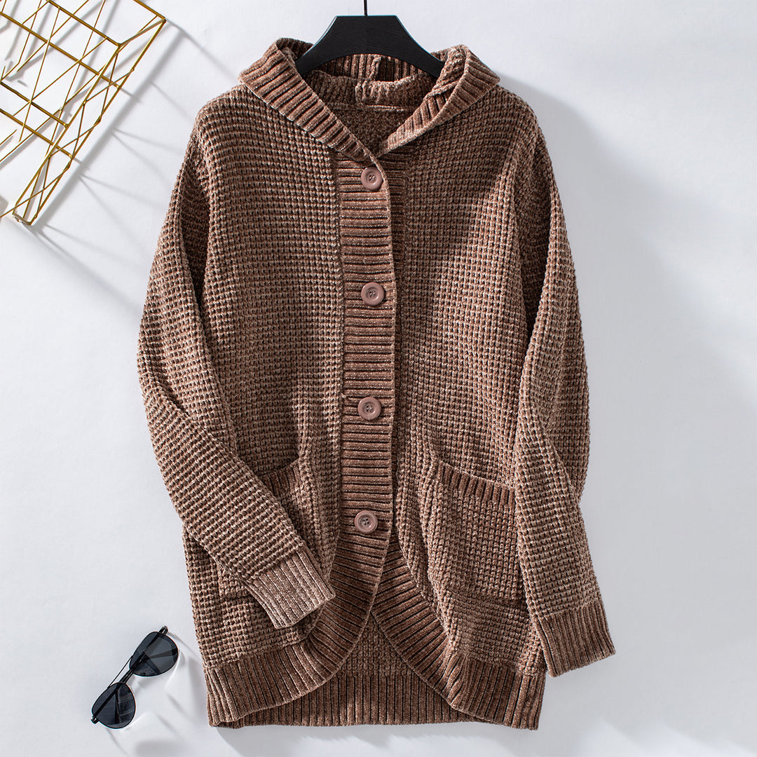 Damen lässiger Strickmantel mit Kapuze EB