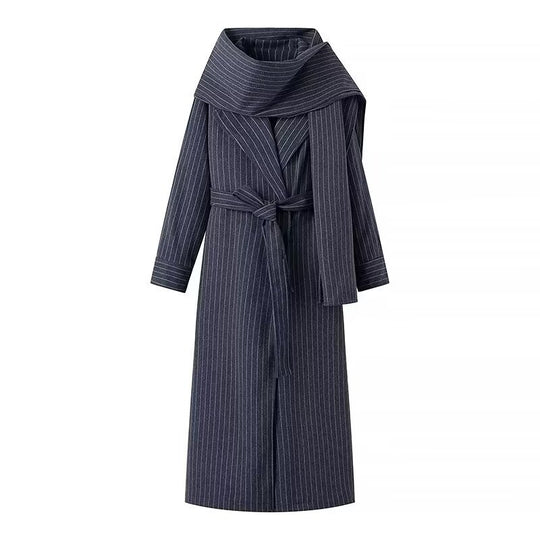 Damen eleganter Wickelmantel mit breitem Kragen und Bindegürtel EB
