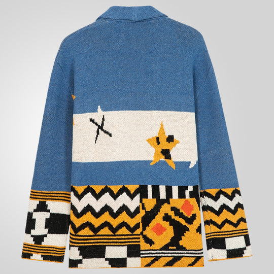 Herren Strickjacke mit einzigartigen Mustern und großer Kapuze EB