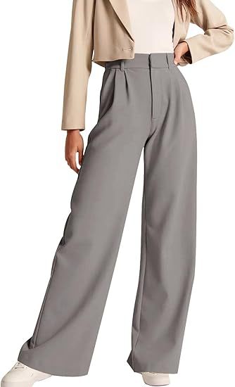 Damen weite High-Waist Hose mit Falten- und Bunddetails EB