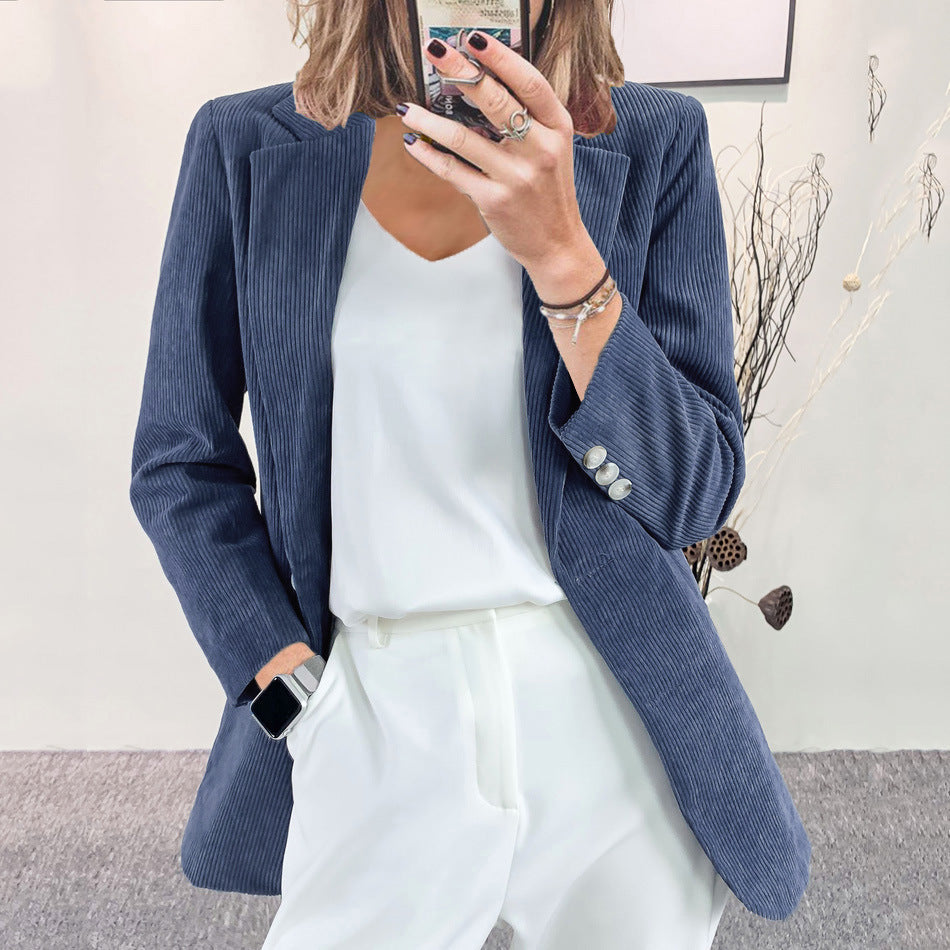 Damen Strukturierter Cord-Blazer mit eleganten Knopfdetails EB