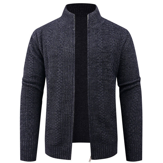 Herren Strickjacke mit strukturierter Oberfläche und hohem Kragen EB