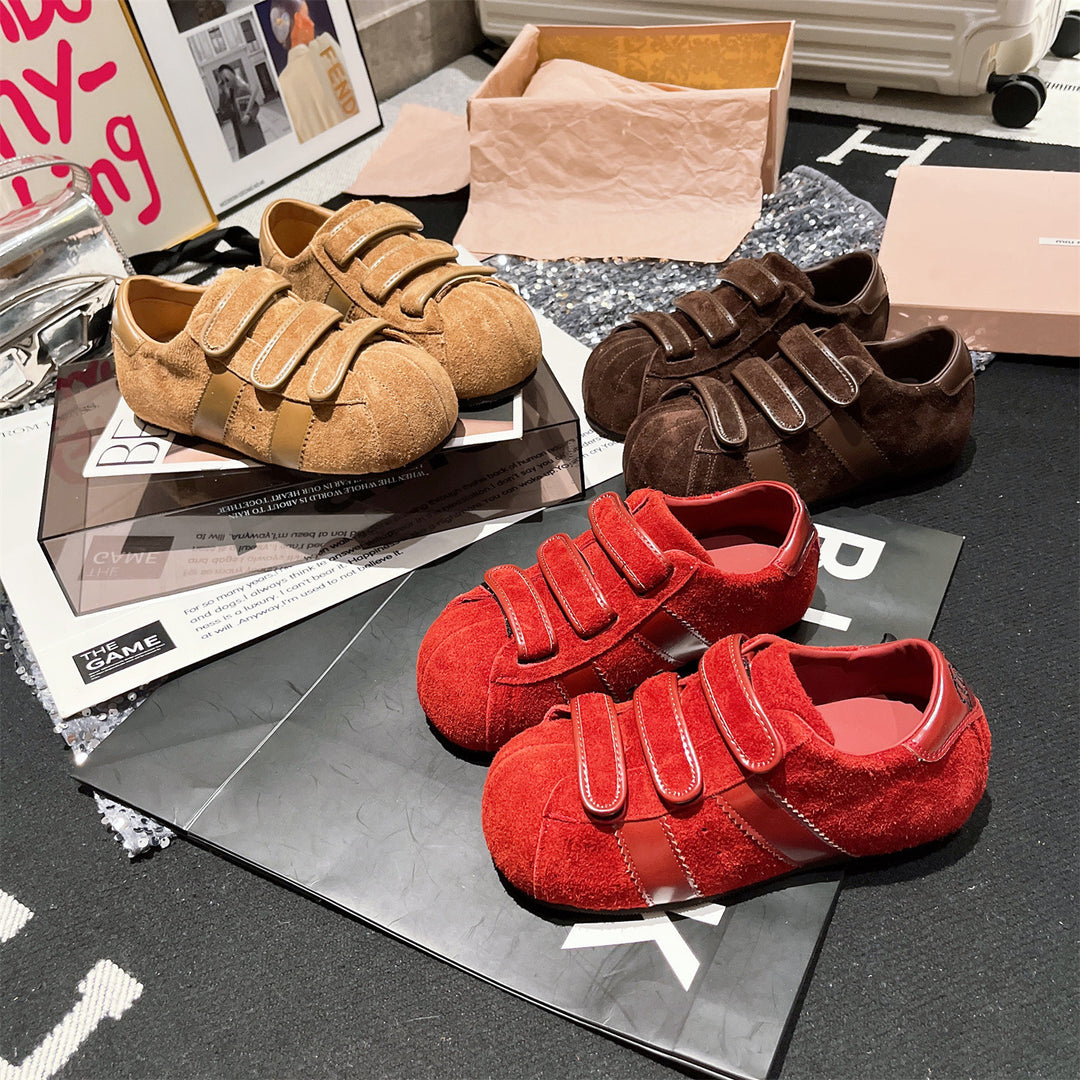 Damen modische Sneaker mit breiten Klettverschlüssen aus weichem Wildleder EB