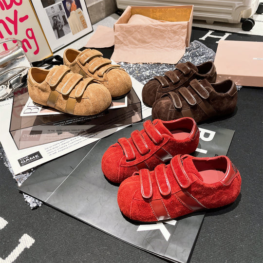 Damen modische Sneaker mit breiten Klettverschlüssen aus weichem Wildleder EB