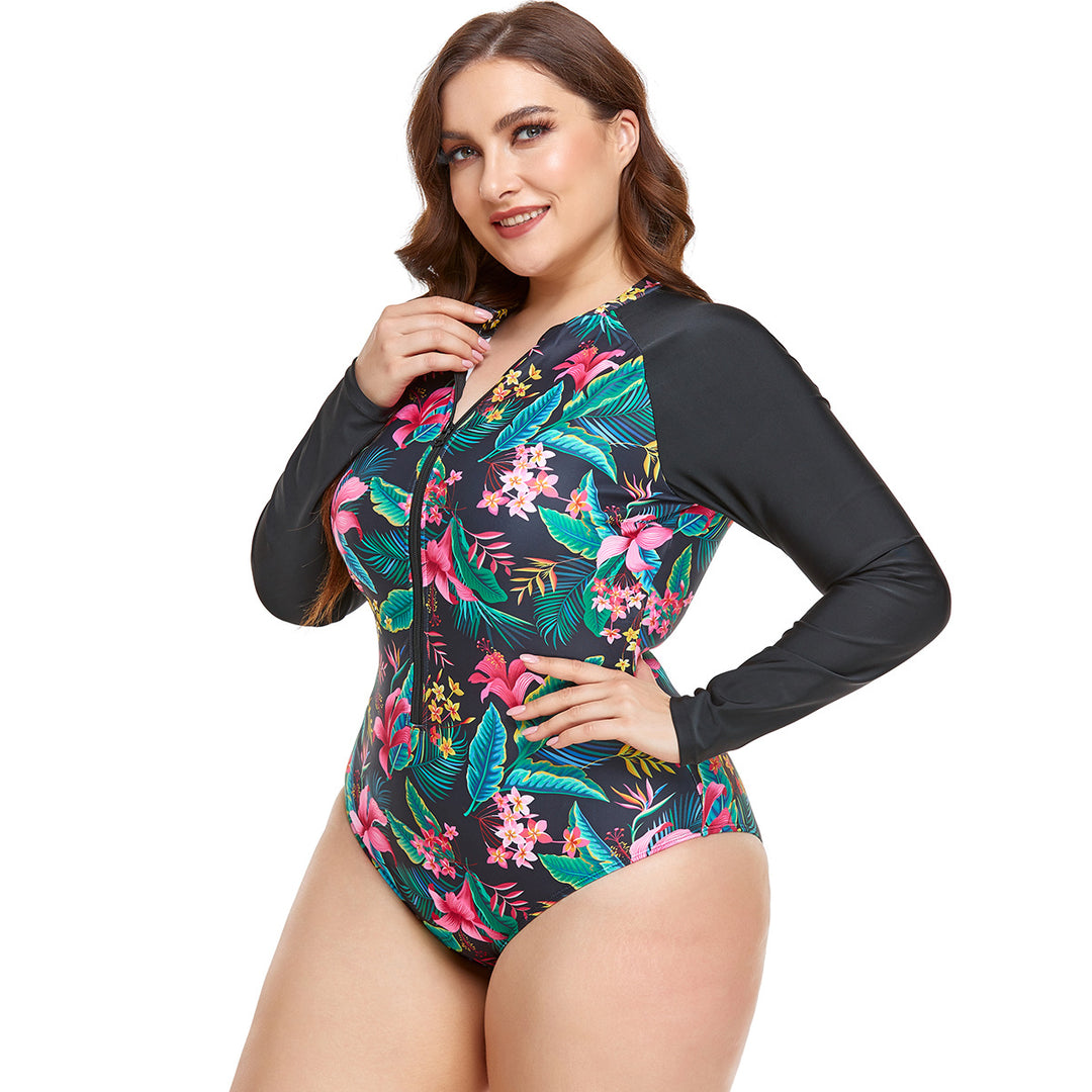 Damen Sportlicher Langarm-Schwimmanzug mit floralem Design EB