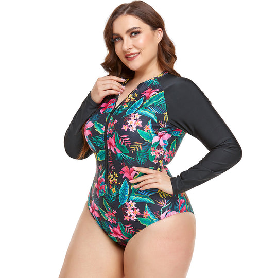 Damen Sportlicher Langarm-Schwimmanzug mit floralem Design EB