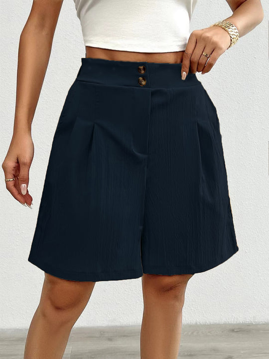 Damen Elegante Shorts mit Knopfverschluss und faltigem Design EB