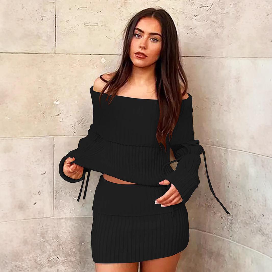 Damen Off-Shoulder Strick-Set mit modischen Details EB