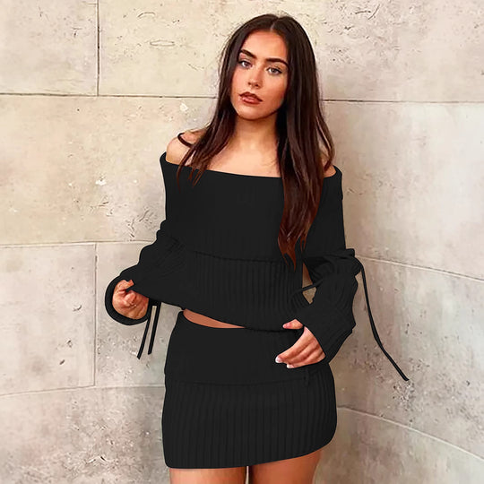 Damen Off-Shoulder Strick-Set mit modischen Details EB