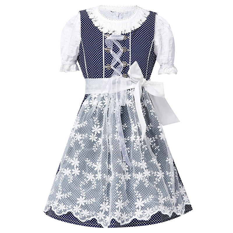 Damen nan traditionelles Dirndlkleid mit Spitzenbluse und bestickter Tüllschürze EB