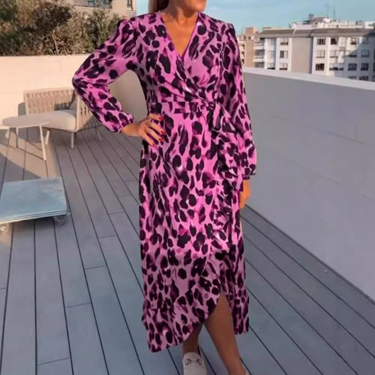 Damen Wickelkleid mit elegantem Leopardenmuster und voluminösen Ärmeln Heidi-Mode