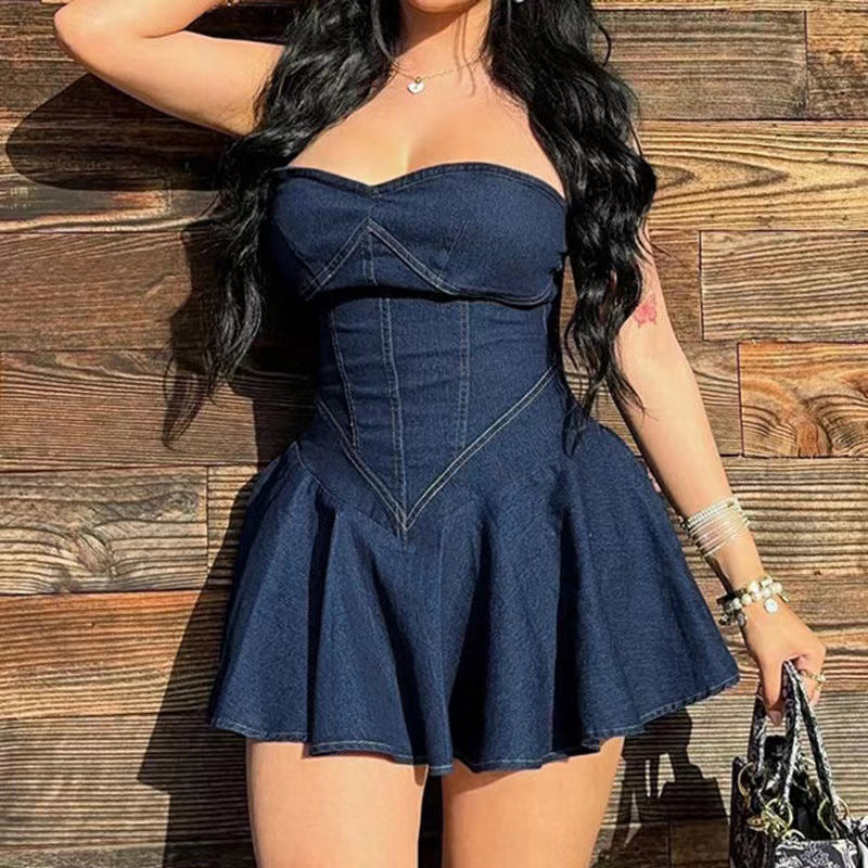 Damen Denim Playsuit mit Corsage-Design EB