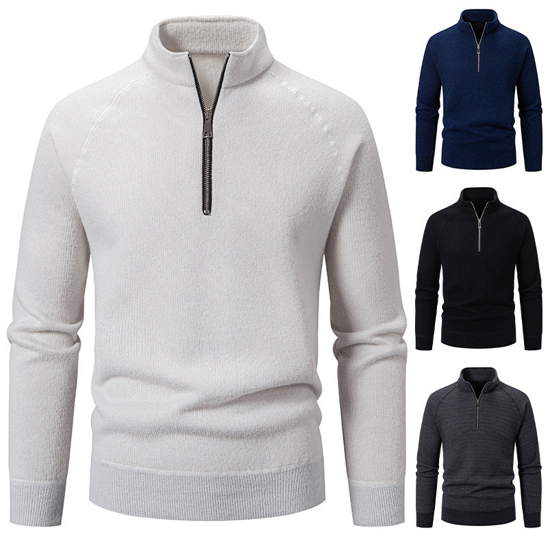 Herren Hochkragen Pullover mit Reißverschluss und strukturierter Oberfläche EB