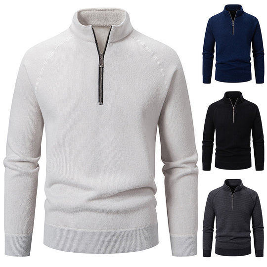 Herren Hochkragen Pullover mit Reißverschluss und strukturierter Oberfläche EB