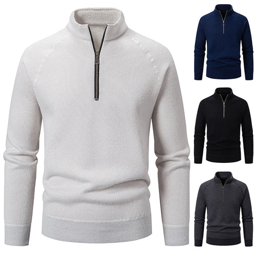 Herren Hochkragen Pullover mit Reißverschluss und strukturierter Oberfläche EB