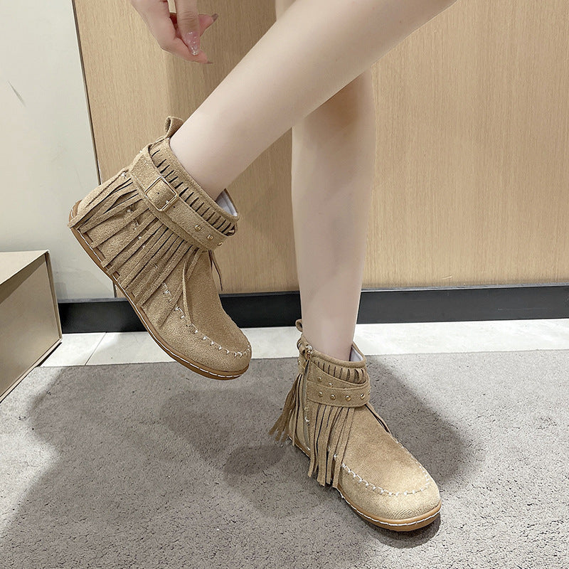 Damen modische Stiefeletten mit Fransen und Nieten EB