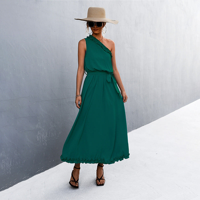 Damen Maxikleid mit schulterfreiem Design und eleganter Rüsche EB