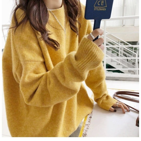 Damen Lässiger Kuschel-Feinstrickpullover mit Stehkragen und verlängerten Bündchen EB