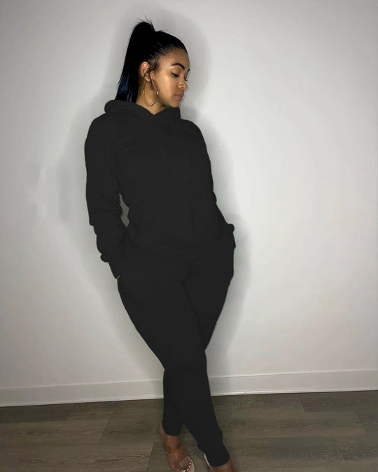 Damen nan tailliertes Hoodie- und Jogginghose-Set mit Kängurutasche, hohem Komfortbund und gerippten Knöchelbündchen EB