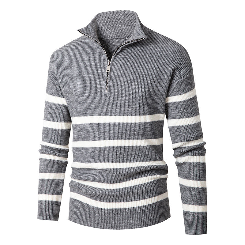 Herren Strickpullover mit Stehkragen und sportlichem Reißverschluss EB