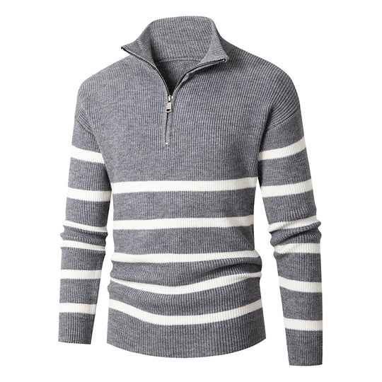 Herren Strickpullover mit Stehkragen und sportlichem Reißverschluss EB