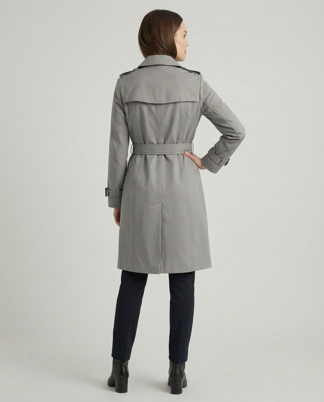 Damen Fashion Trends weit geschnittener doppelreihiger Trenchcoat mit Taillengürtel und Schulterpatten EB
