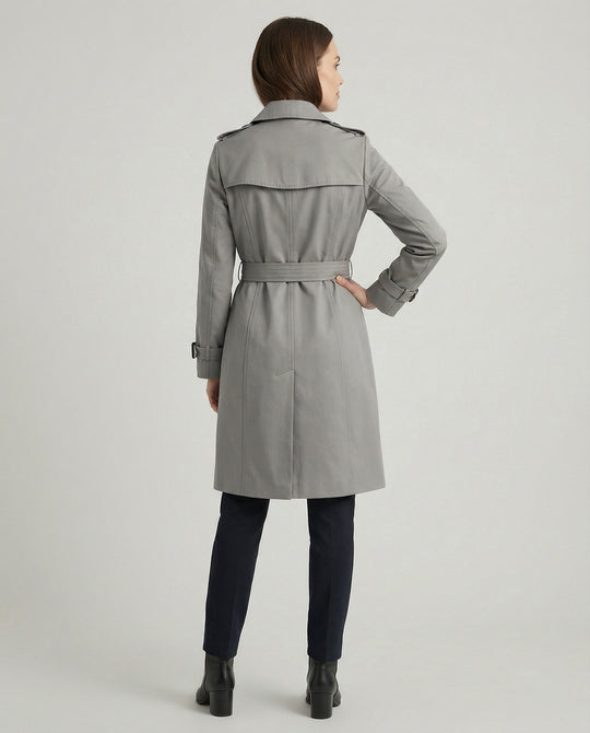 Damen Fashion Trends weit geschnittener doppelreihiger Trenchcoat mit Taillengürtel und Schulterpatten EB
