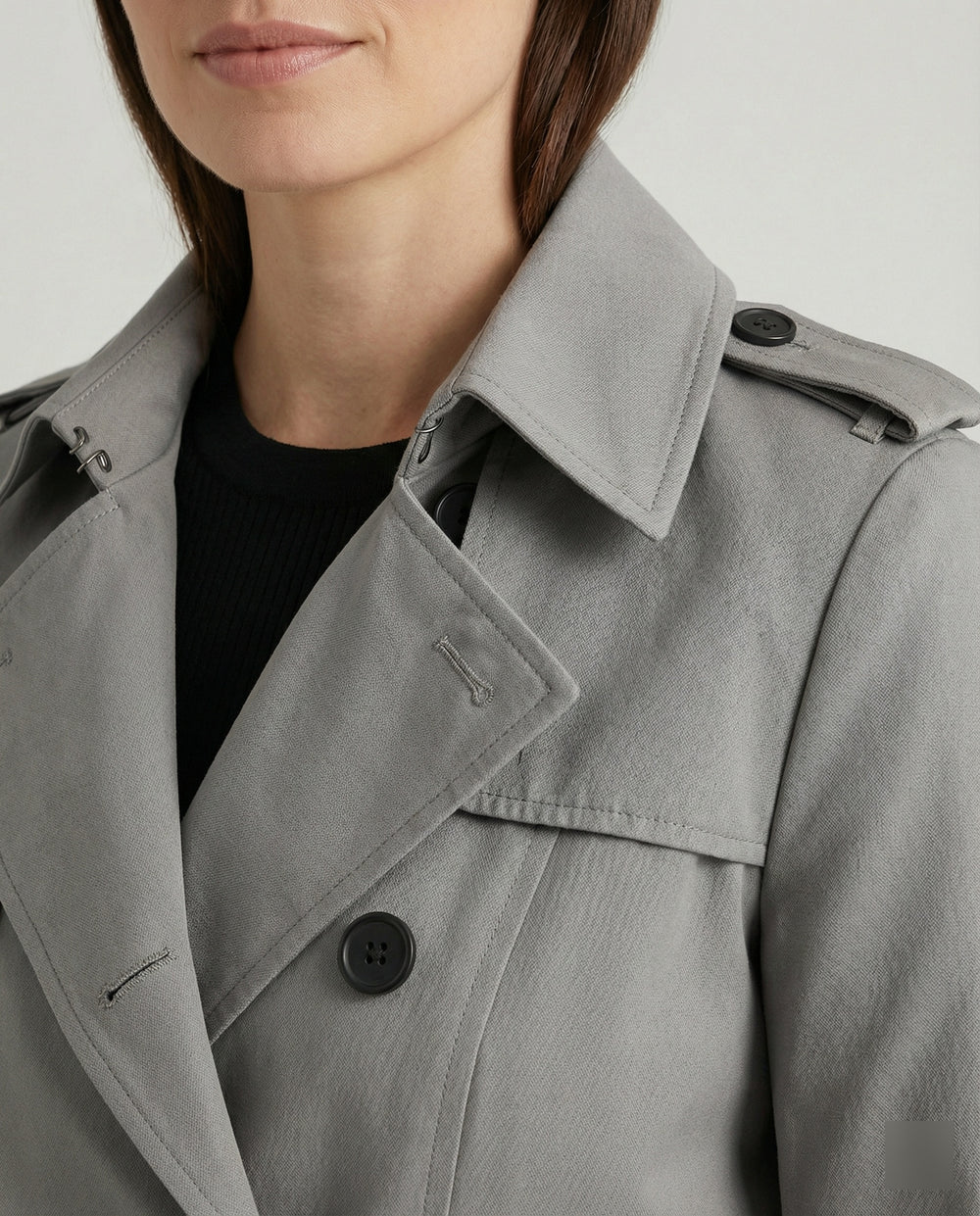 Damen Fashion Trends weit geschnittener doppelreihiger Trenchcoat mit Taillengürtel und Schulterpatten EB
