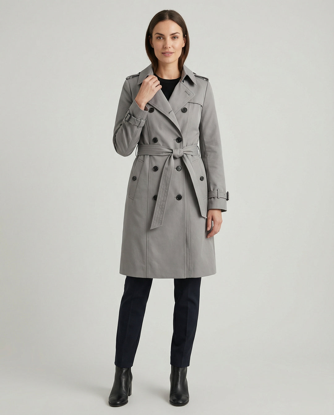 Damen Fashion Trends weit geschnittener doppelreihiger Trenchcoat mit Taillengürtel und Schulterpatten EB